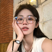 韩版 椭圆镂空字母眼镜女高级感素颜神器防蓝光镜大脸显瘦可配度数