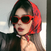 复古椭圆红色框猫眼高级感gm太阳眼镜方圆脸显瘦防紫外线墨镜女潮