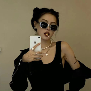 新款 墨镜女金属高级感ins网红款 防晒太阳镜大框圆脸显瘦眼镜男款