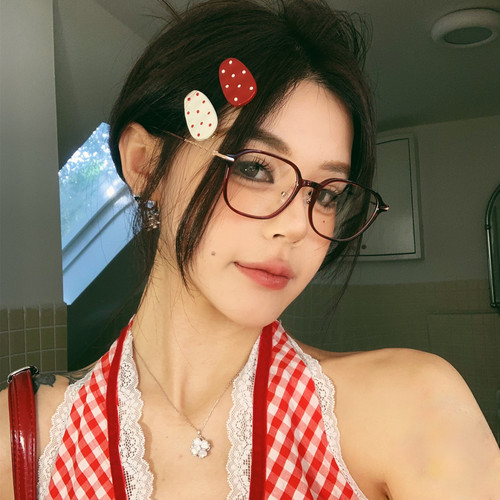 复古酒红色眼镜框女款潮方圆脸