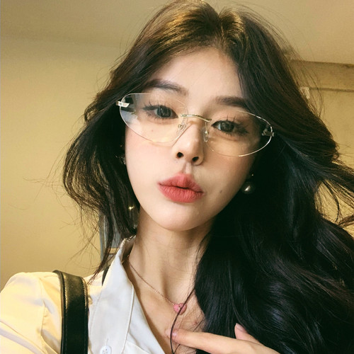 Y2K无框金属椭圆水银凹造型复古美式千禧辣妹墨镜太阳眼镜女款潮