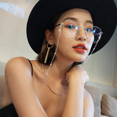 复古金边素颜圆脸显瘦带链条大框眼镜女日系瘦脸配近视框架防蓝光