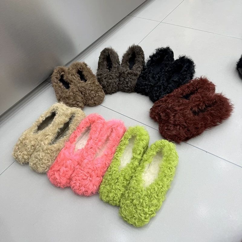 2025新款羊卷毛拖鞋女外穿时尚百搭平底一字型拖鞋秋冬保暖防滑