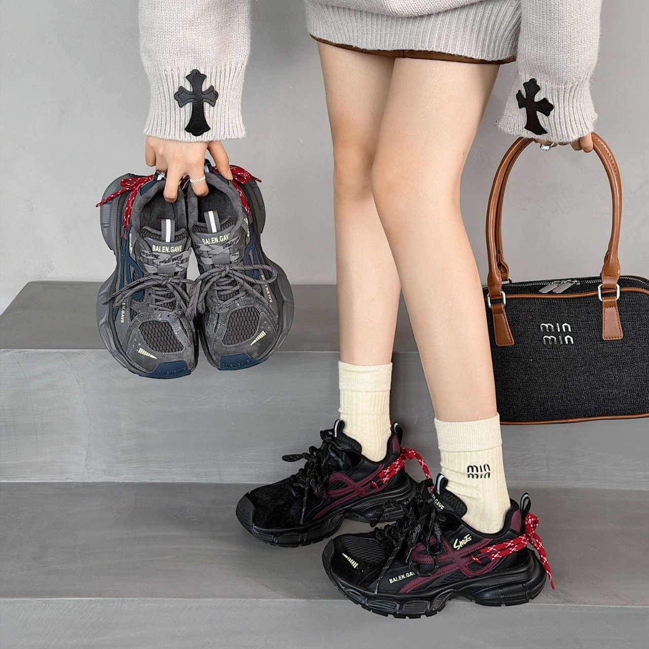 【真皮加绒】2025厚底秋冬季新款时尚百搭休闲复古运动鞋老爹鞋女