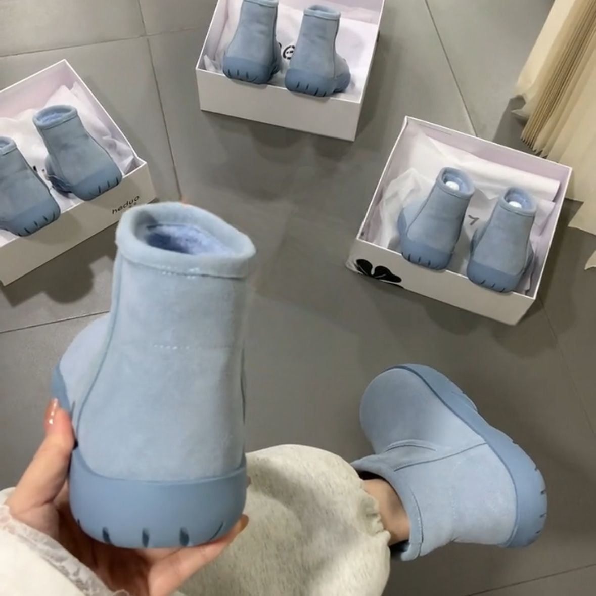 2025新款厚底雪地靴女冬季加绒加厚保暖棉鞋皮毛一体面包鞋