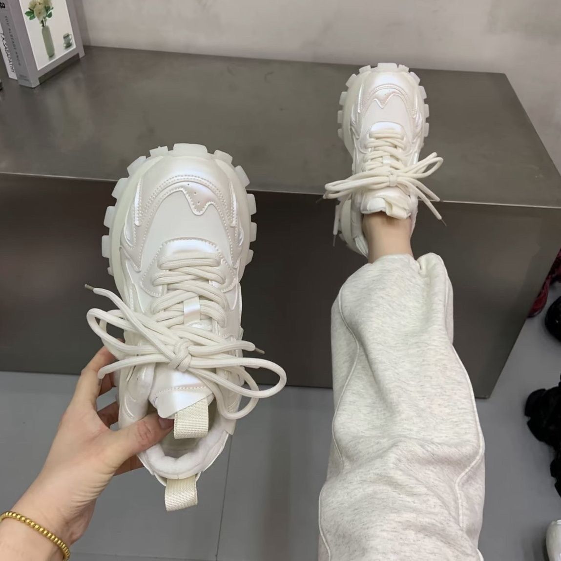 欧洲站老爹鞋女新款厚底显脚小休闲运动鞋小白鞋真皮时尚阿甘鞋