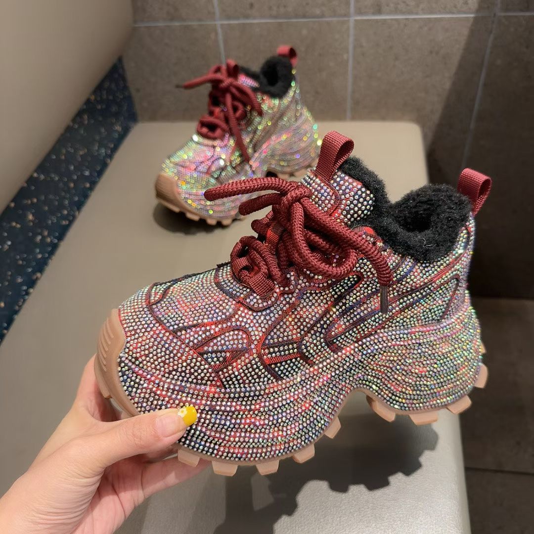 超火爆闪水钻老爹鞋女2025新款满天星系带松糕厚底休闲运动鞋