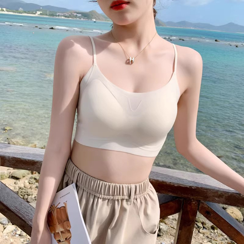 内衣女无痕果冻文胸夏季薄款小胸聚拢抹胸式冰丝透气美背黑色胸罩