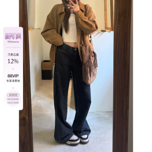 女复古阔腿直筒拖地长裤 刺绣无腰头牛仔裤 焦点牛仔 宅宅athome