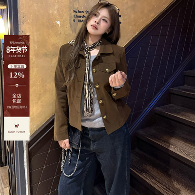 宅宅athome//鲁本斯街区 复古翻领正肩夹克外套摩登显瘦百搭上衣