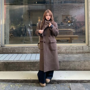 宅宅athome//冬日宿命 羊毛围巾领双面呢大衣高级感气质外套