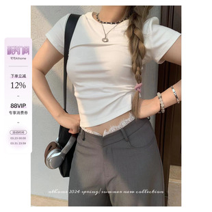 T恤百搭短款 短袖 内搭上衣 加分搭配～白色正肩修身 宅宅athome