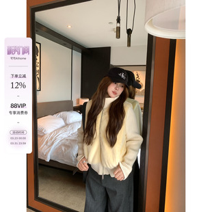 毛毛外套小众设计感短款 立领针织袖 外套 摩根雪夜 宅宅athome