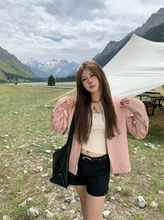 宅宅athome//德鲁纳周刊 正肩立领皮衣夹克韩版显瘦拉链短款外套