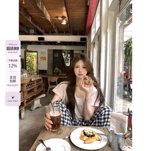 宅宅Athome//简单爱 雪花棉口袋圆领T恤显瘦松弛感简约轻氧短袖