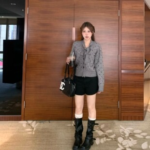 宅宅athome//告别圆舞曲 miu系波点针织开衫蝴蝶结显瘦毛衣上衣