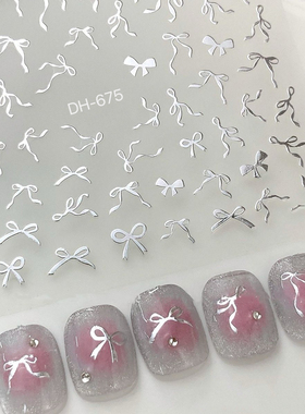 ins飘带网红美甲贴纸黑白蝴蝶结蝴蝶结指甲贴纸迷你短甲