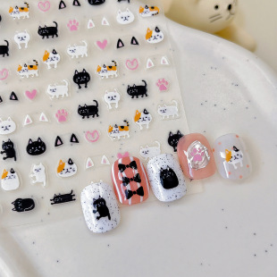 爱心黑白粉色猫猫美甲贴纸可爱猫咪猫爪猫耳朵指甲装 饰