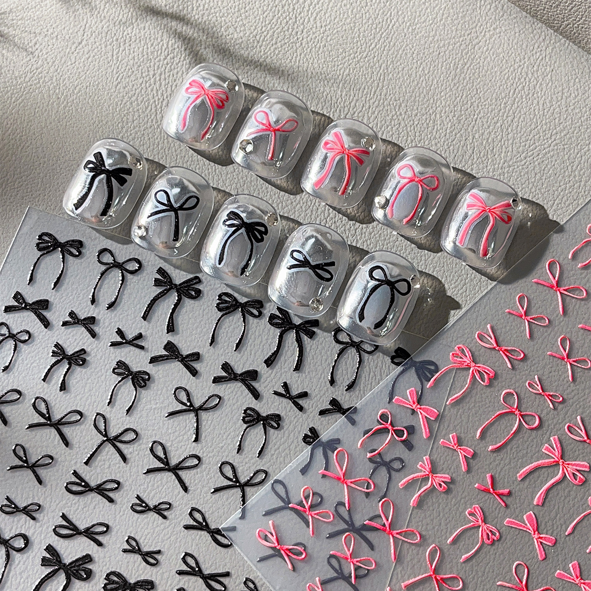 浮雕蝴蝶结美甲贴纸彩色飘带