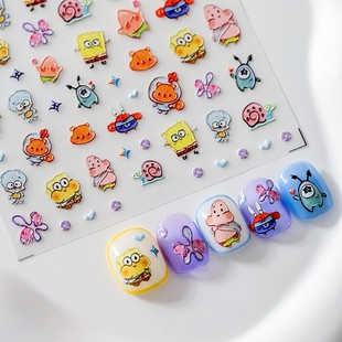 美甲贴浮雕背胶指甲贴指甲饰品系列胖大星卡通海绵宝宝立体
