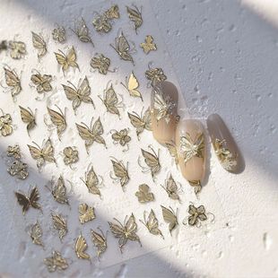 鎏金立体蝴蝶美甲贴纸烫金果冻蝴蝶花朵翅膀指甲贴纸装 饰品