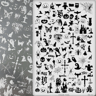 美甲印花钢板万圣节南瓜鬼脸蜘蛛网暗黑风图案指甲彩绘转印模板