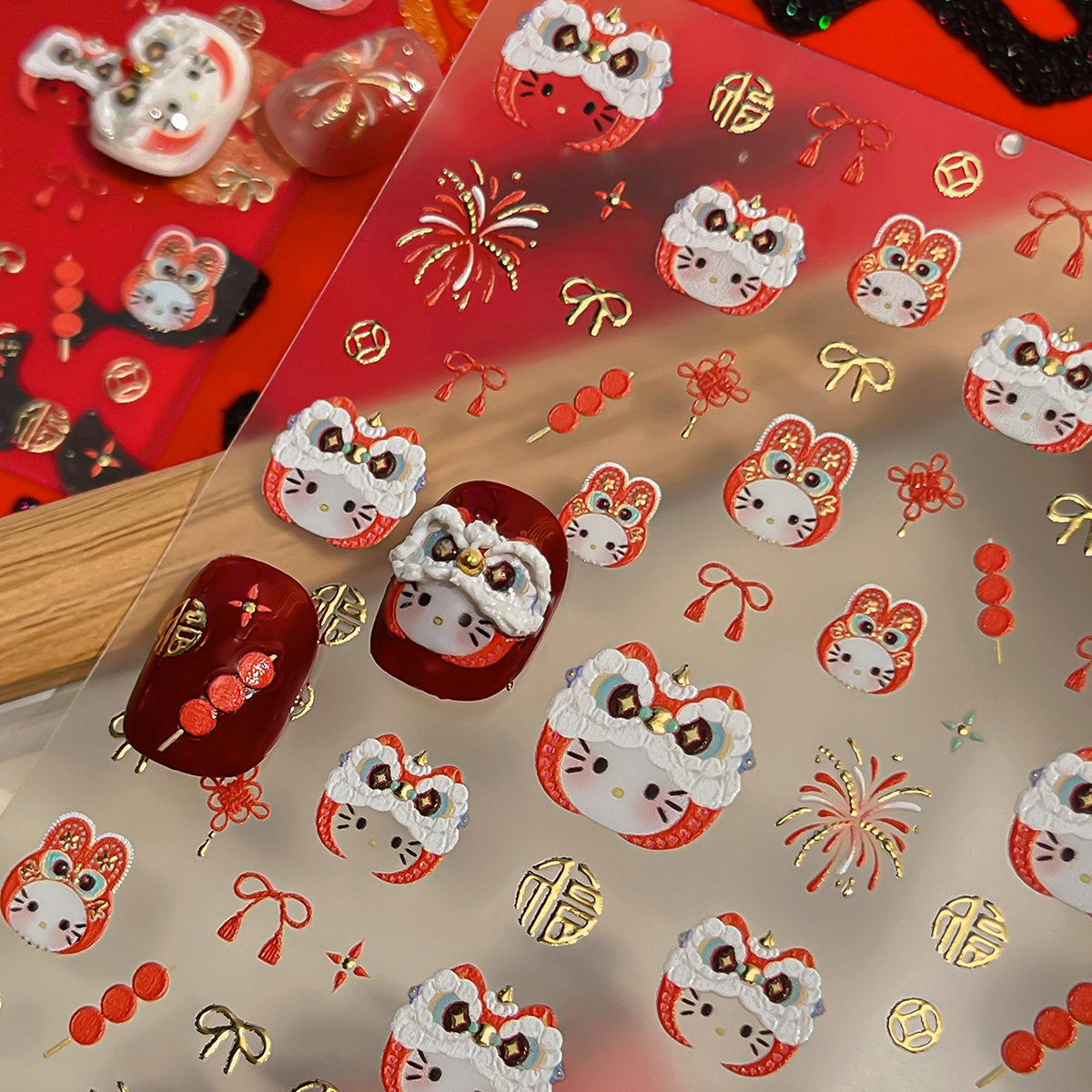 美甲贴纸醒狮卡通头套贴纸美甲可爱新年风贴纸饰品手机壳贴纸,彩妆/香水/美妆工具,指甲装饰,淘宝优惠券,粉丝福利购,淘宝优惠卷