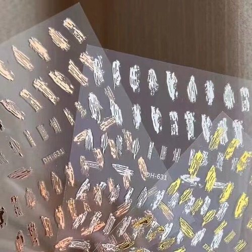 美甲贴纸不规则魔镜粉色块鎏金