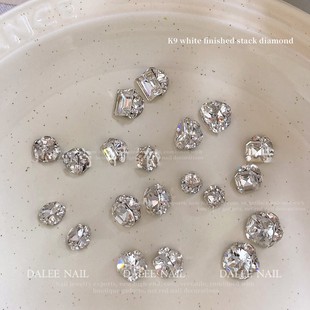 K9白色成品堆钻高级爆闪指甲钻饰无底托轻奢 美甲新款 10颗装