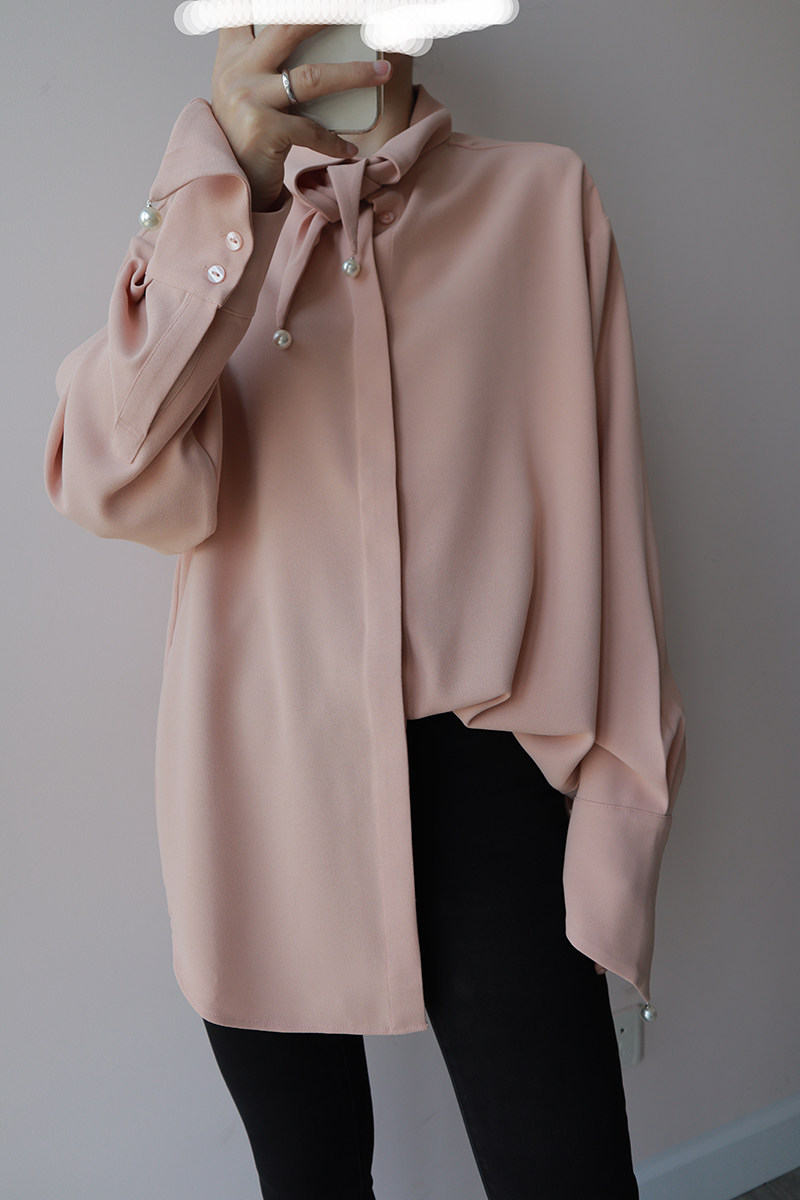 cxs 韩 极简轻奢 手缝珍珠 马蹄袖 衬衫 外套