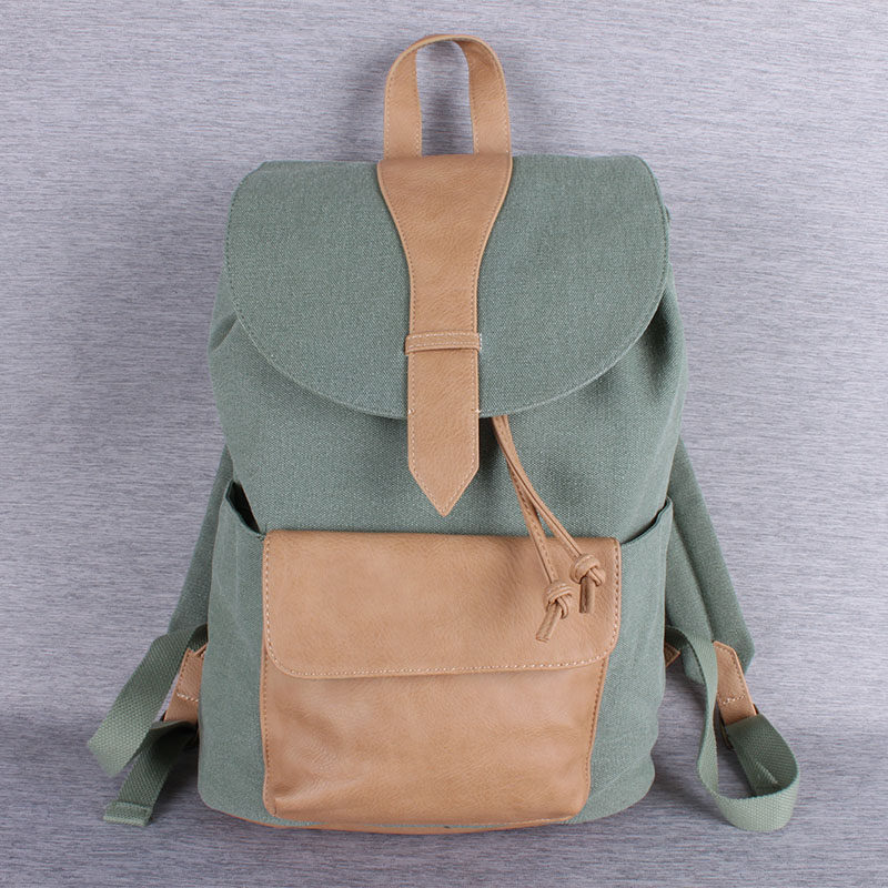 新款外贸出口原单尾货军绿色帆布厚实电脑双肩包背包书包男女通用