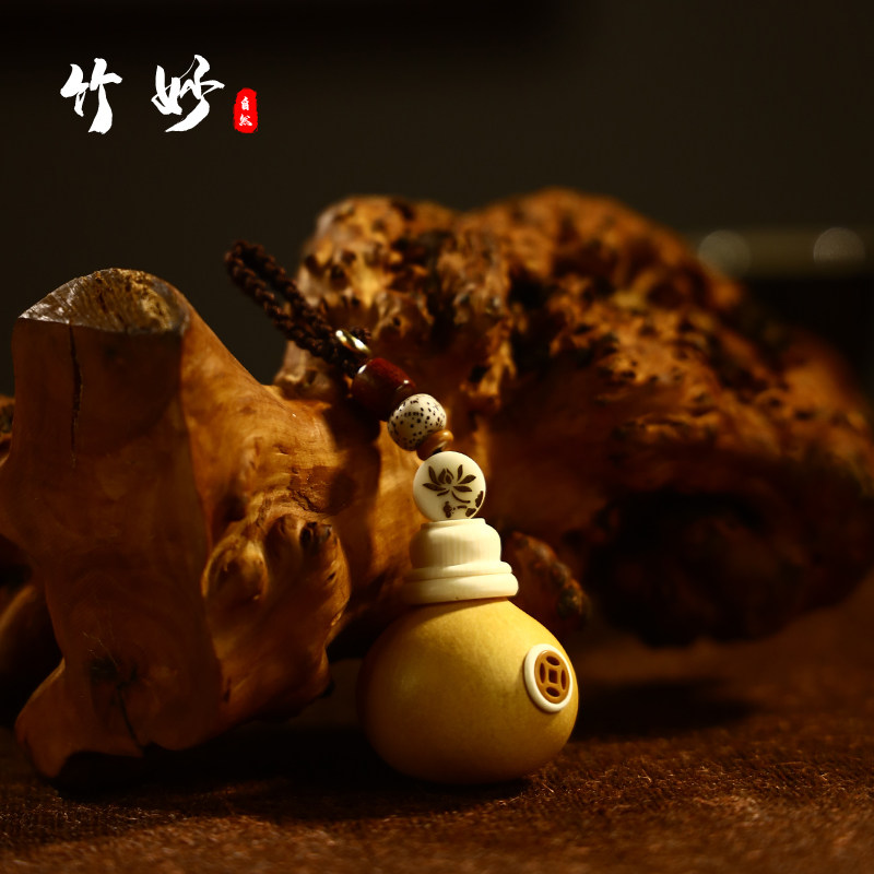 带气窗天然小葫芦手机钥匙扣挂件仿牙白盖装沉香车载空瓶子小香囊