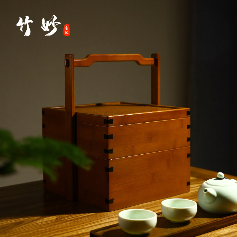 竹编提箱竹提盒川见收纳箱茶道