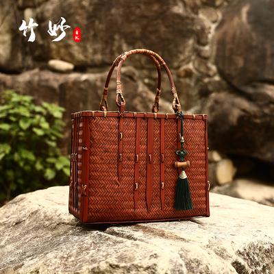 竹妙手工竹包中式竹编包女包拎包
