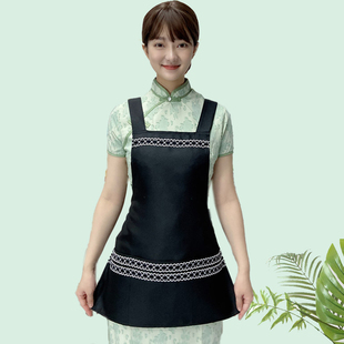 新款 收银上班防污防尘花店超市纯色工作围裙可印字 小个子简约短款