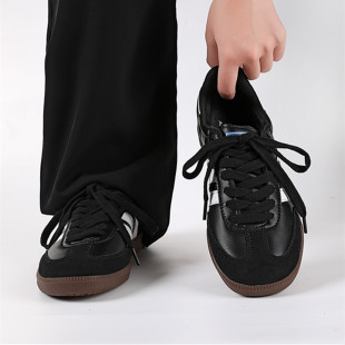 真皮复古黑色德训鞋女2025新爆款内增高体考板鞋运动阿甘小白鞋男