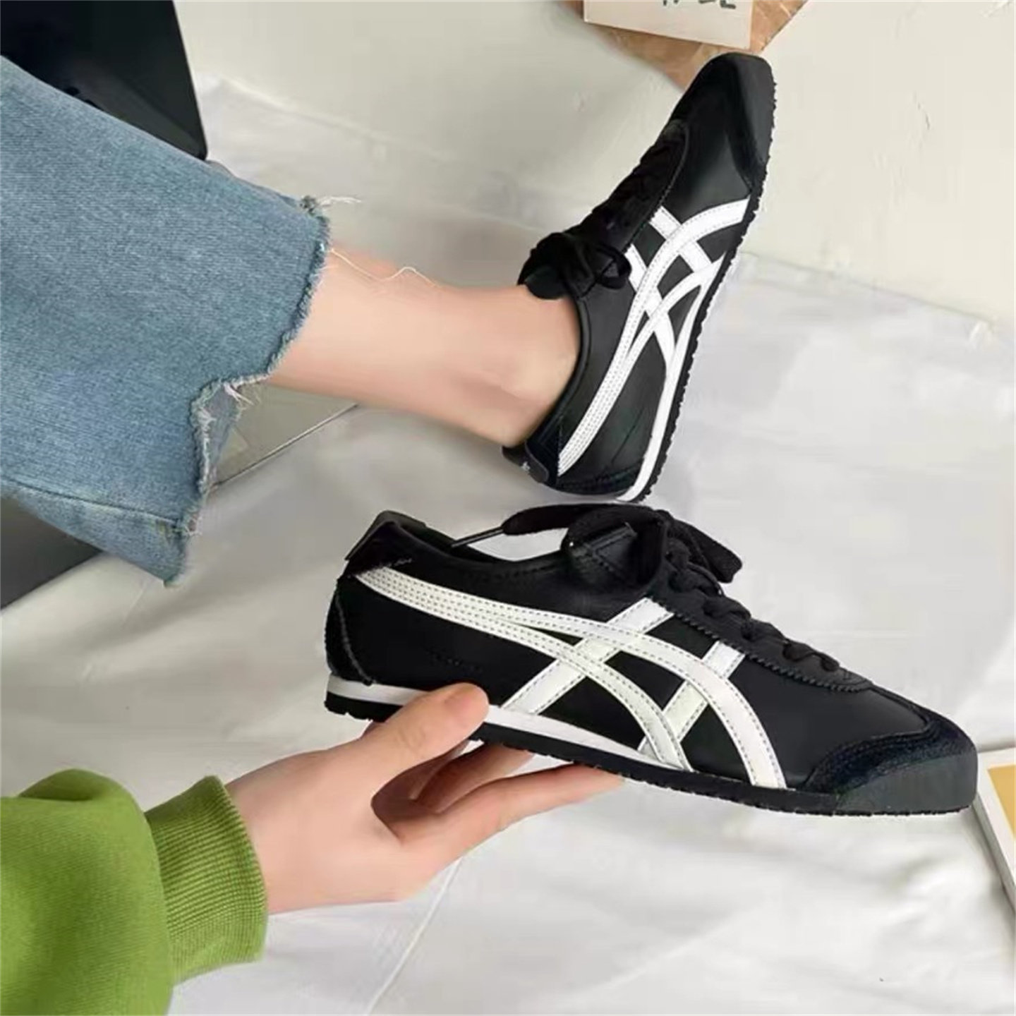 奥莱折扣店鬼冢同款真皮黑色德训鞋男女老虎鞋增高阿甘鞋运动鞋垫