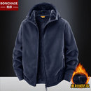 摇粒绒外套男秋冬季青年宽松大码休闲上衣服防寒加绒加厚连帽夹克