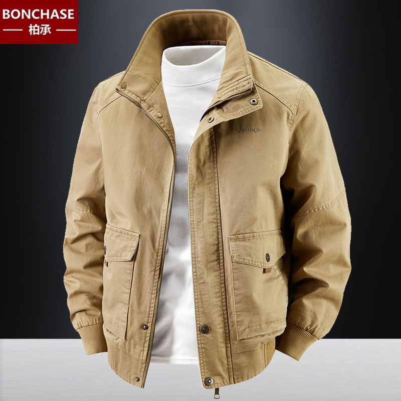 纯棉工装外套男春秋季上衣中青年