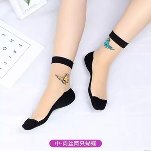 薄款 夏季 女士肉丝中筒袜冰丝袜加棉底水晶丝袜玻璃丝短袜女mq003