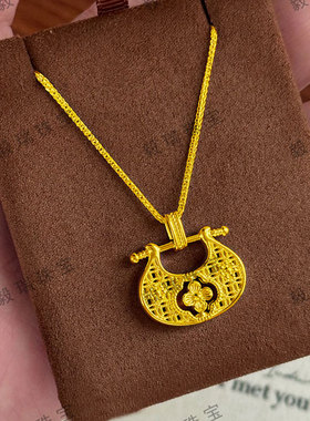 金包银复古花朵福锁项链吊坠轻奢高级感黄金时尚国风气质锁骨链