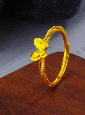 轻奢蝴蝶金包银戒指高颜值小众设计黄金气质纹理指环女款戒指