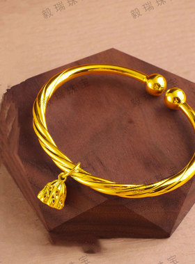 复古黄金莲蓬手镯小众设计高级感金包银时尚气质百搭镯子