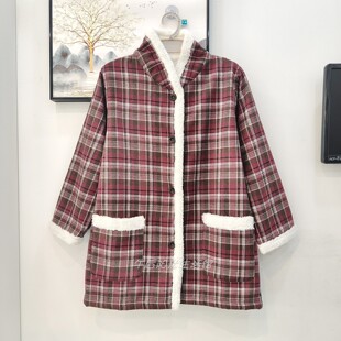 包邮新款秋冬居家磨毛面料珊瑚绒内里保暖对襟前扣罩衣长袖围裙