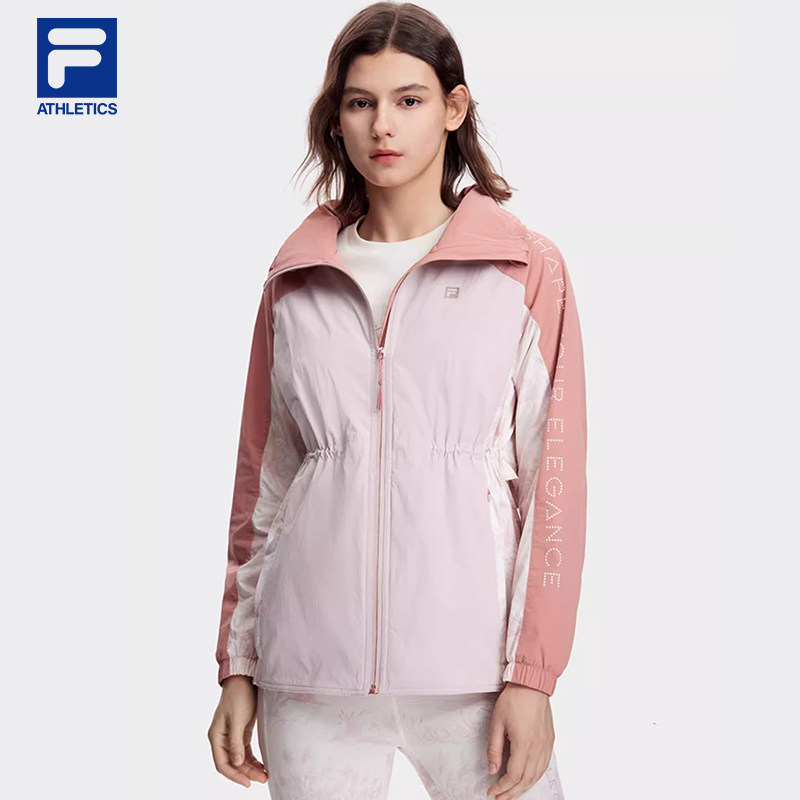 fila斐乐官方梭织女子外套冬季款宽松拼接收腰健身运动连帽外套