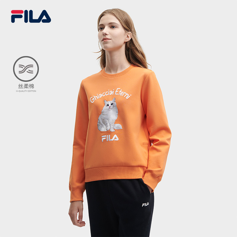 FILA 斐乐官方小猫卫衣女2023冬新款可爱时尚休闲运动圆领上衣