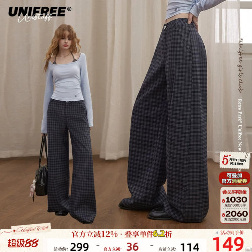 UNIFREE格纹直筒休闲裤