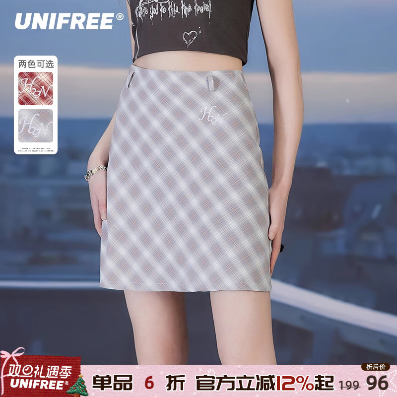 UNIFREE休闲风A字裙百褶裙