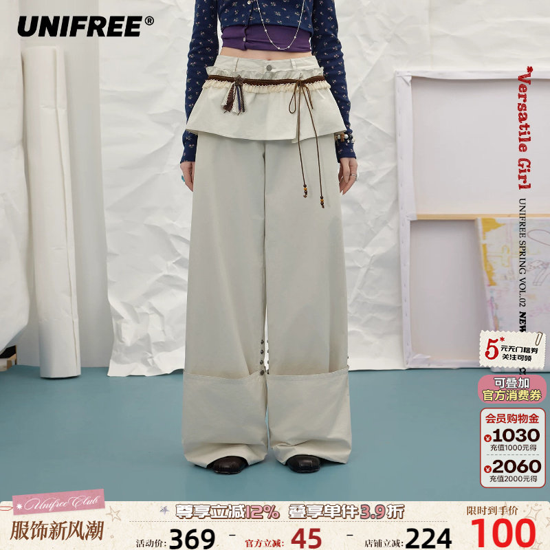 UNIFREE复古阔腿休闲裤