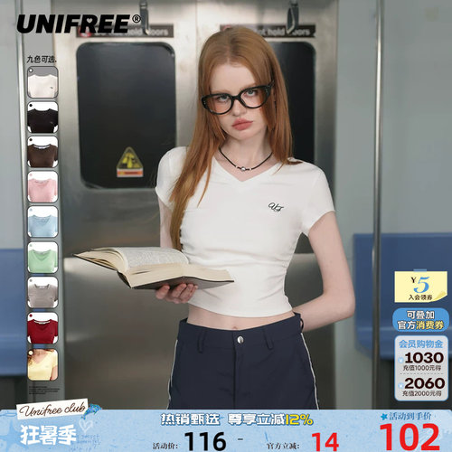 UNIFREE正肩v领短袖T恤